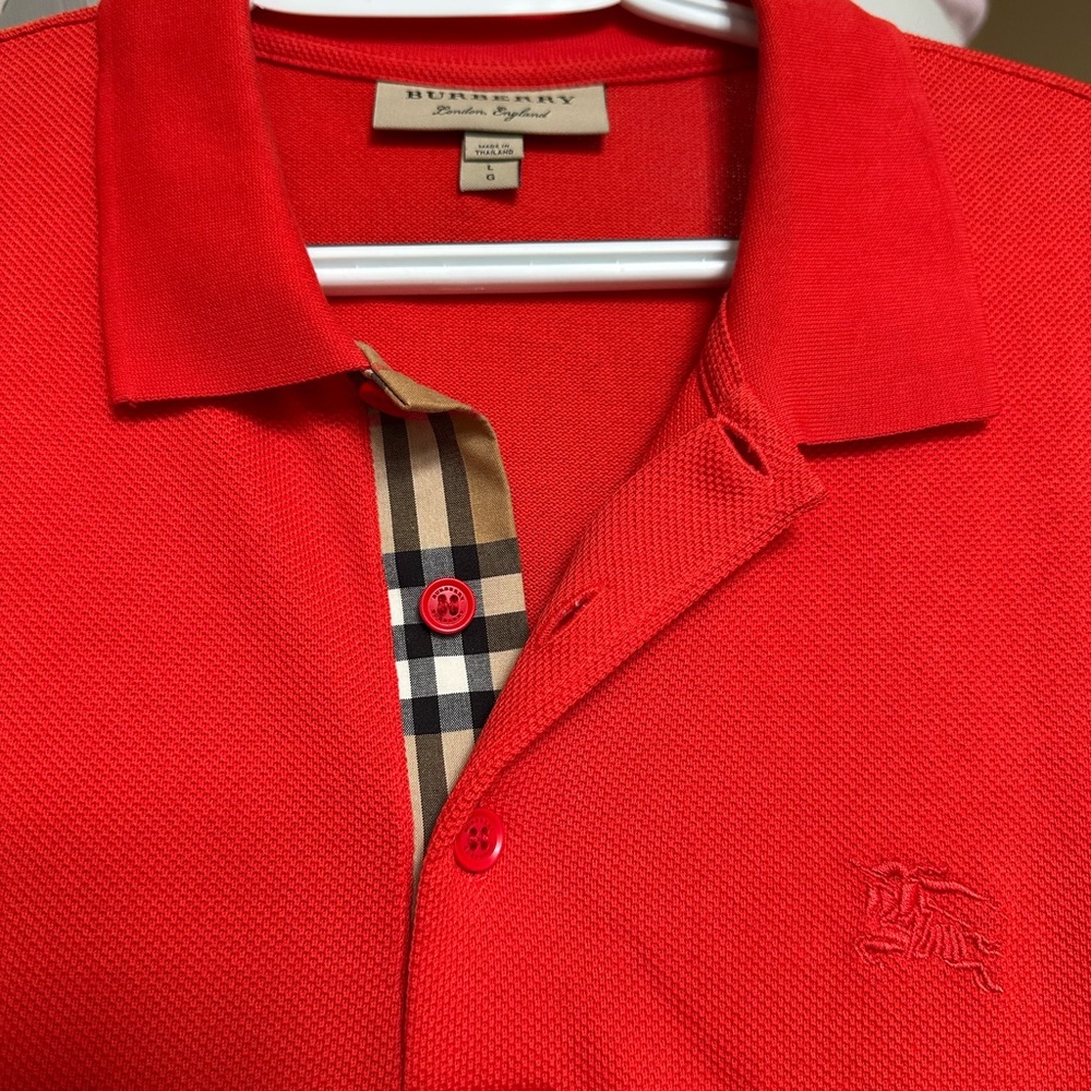Burberry Vibrant Red/Orange Polo with Iconic Check